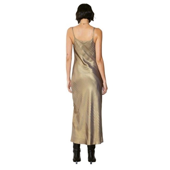CURRENT AIR Anthropologie bias long dress gold metallic spaghetti strap large - Picture 13 of 13